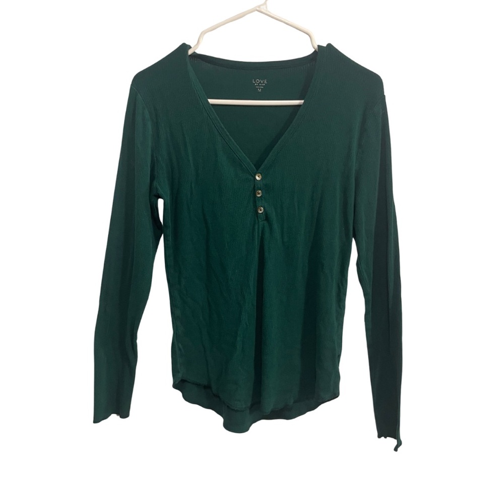 Deep Green V-Neck Long Sleeve Top